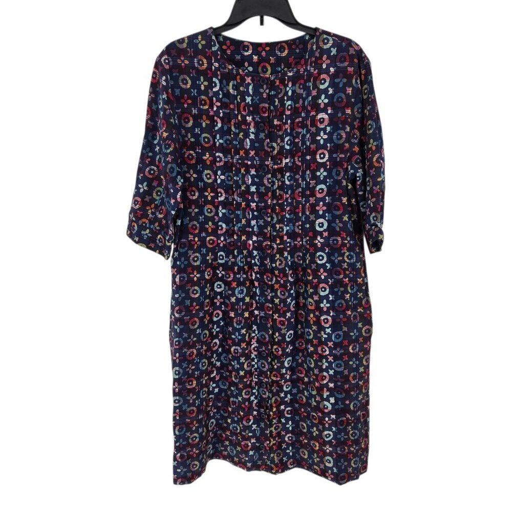 J jill Ltd vintage womens size Medium blue geometric navy pleated house dress